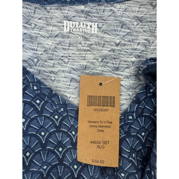 Duluth Trading Blue Print Sleeveless To Flow Dress w/Pockets Size XL New Summer - Picture 7 of 11